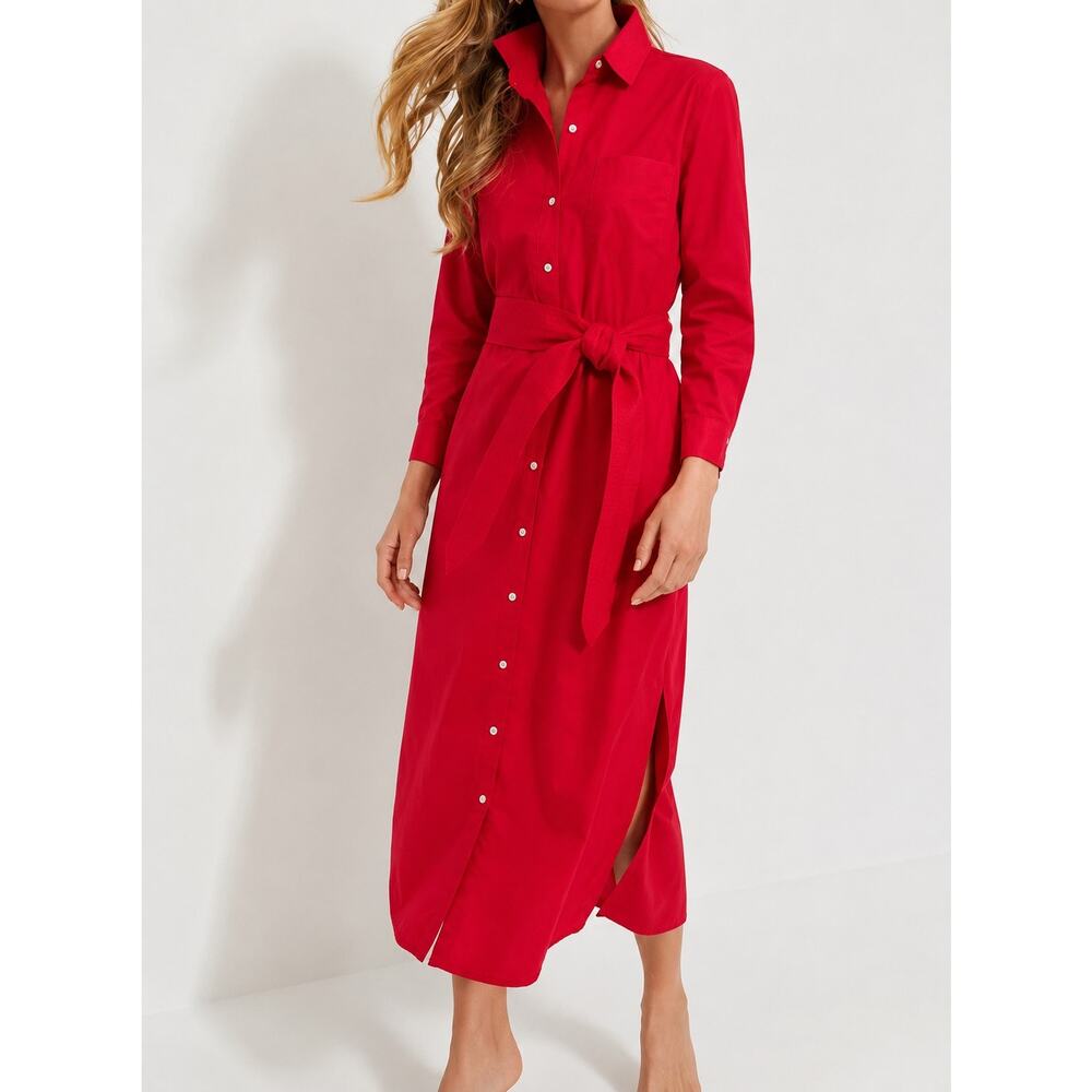 Tuckernuck Red Button-Front Midi Shirt Dress